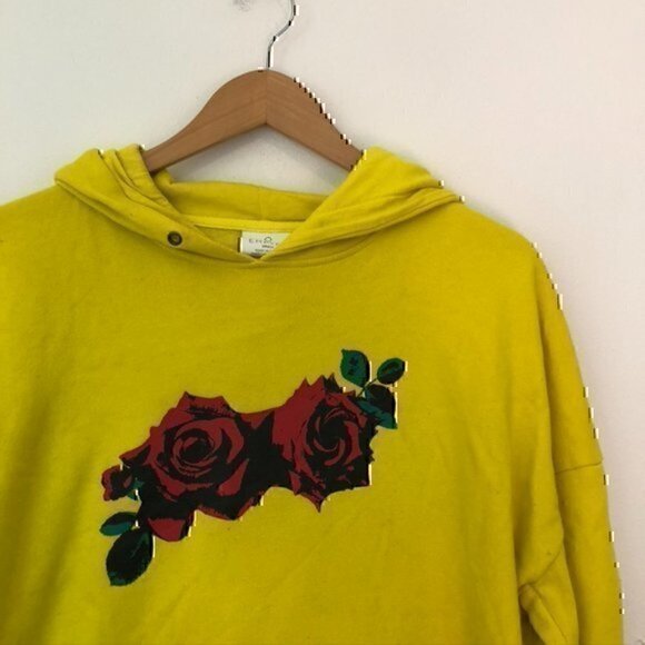EMPYRE Freida Over You Rose Hoodie Yellow Red Floral Fleece Sweatshirt Small S - Picture 3 of 10